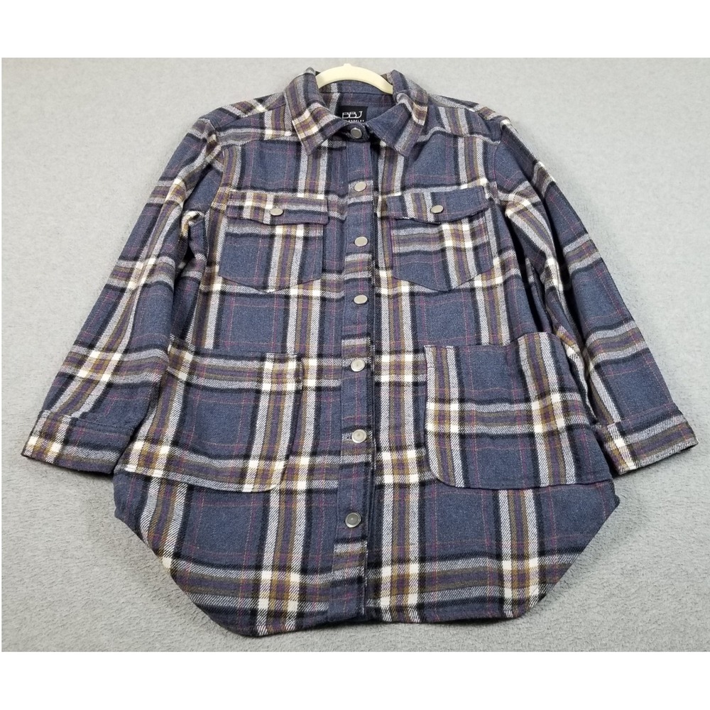 BBJ Shacket Womens Large L Plaid Button Up Shirt Jacket Flannel Long Sleeve Fall